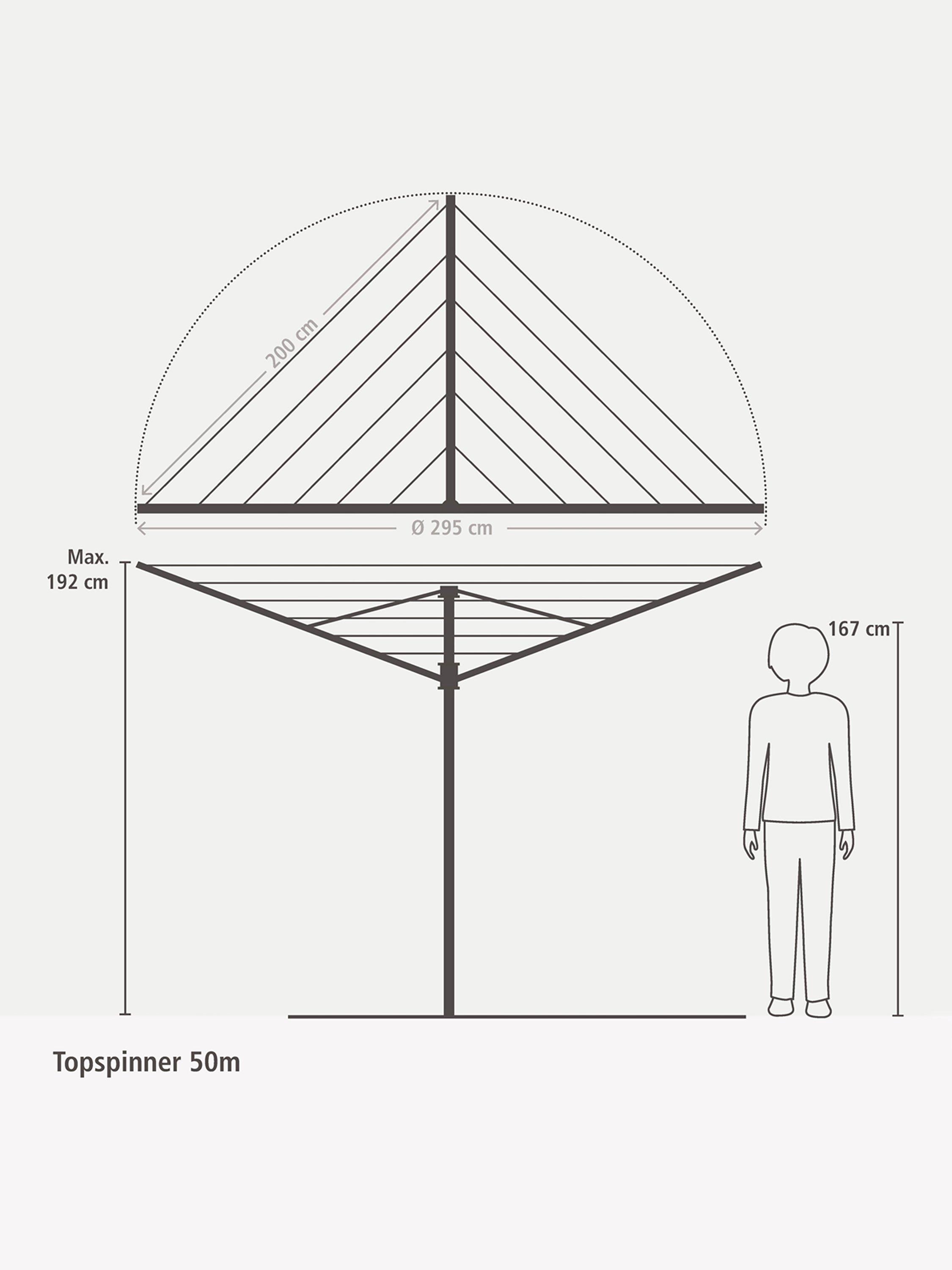 Brabantia Topspinner Rotary Clothes Outdoor Airer Washing Line with Ground Spike and Cover 50m Metallic Grey