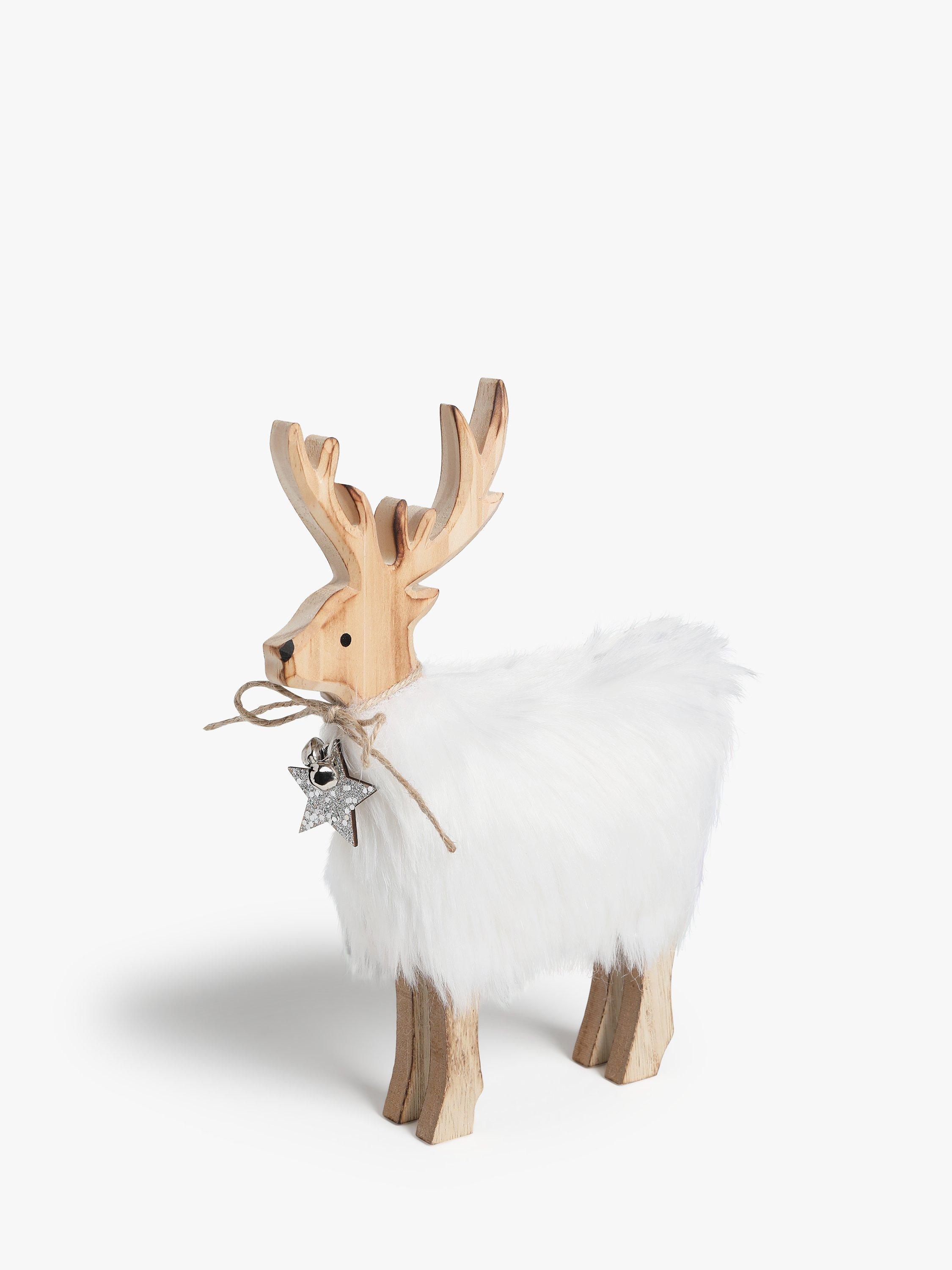 John Lewis & Partners Impressionism Furry Wooden Deer, White, Large