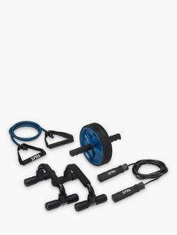 SPRI Ab Wheel, Jump Rope, Resistance Tube & Push Up Bars Home Gym Kit, Black/Blue