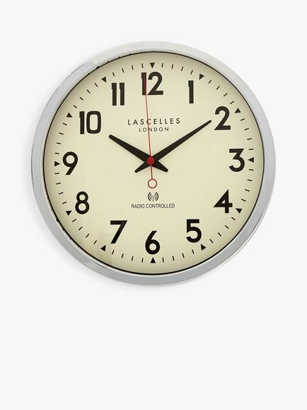 Lascelles Radio Controlled Arabic Numeral Analogue Wall Clock, 36cm, Chrome