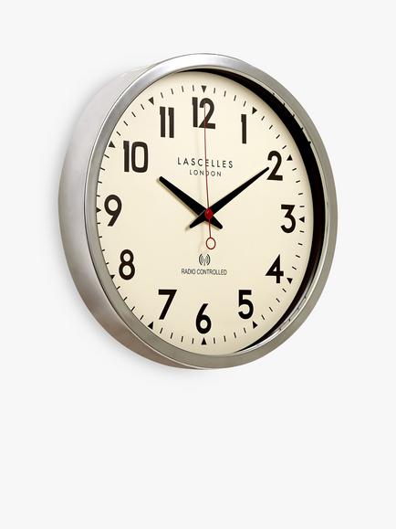 Lascelles Radio Controlled Arabic Numeral Analogue Wall Clock, 36cm - view 2, Chrome