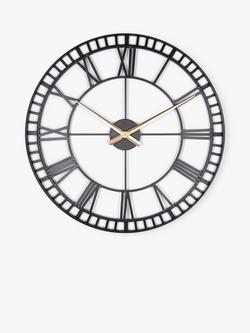 Lascelles Large Roman Numeral Skeleton Wall Clock, 80cm, Black/Gold, Black/Gold