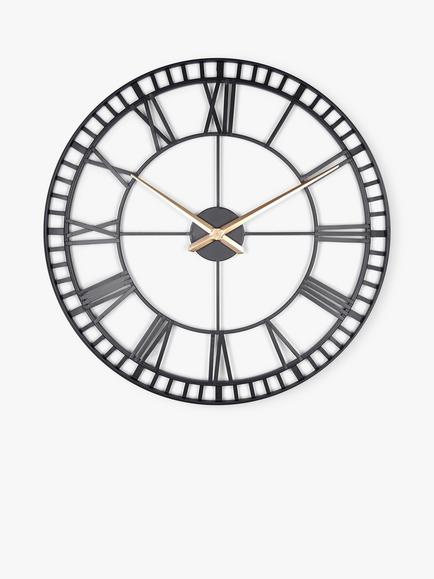 Lascelles Large Roman Numeral Skeleton Wall Clock, 80cm, Black/Gold, Black/Gold