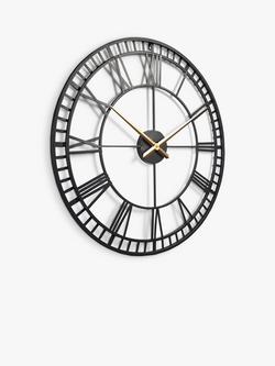 Lascelles Large Roman Numeral Skeleton Wall Clock, 80cm, Black/Gold - view 2, Black/Gold