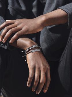 Monica Vinader Men's Linear Friendship Bracelet, Silver/Black - view 2, Silver/Black