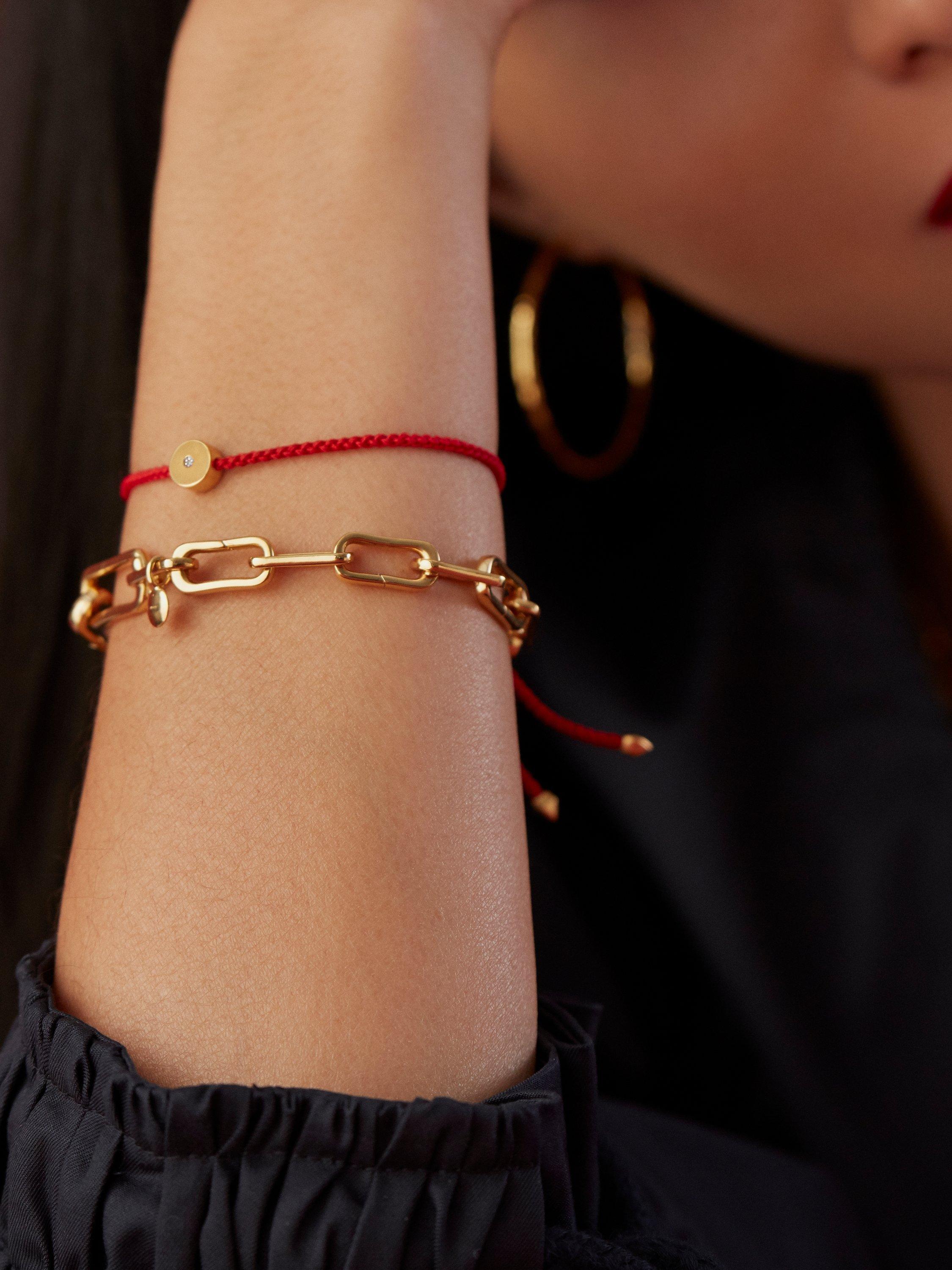 Product image 3 of 5, which shows Monica Vinader Linear Solo Diamond Friendship Bracelet, Gold/Coral