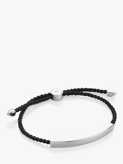 Monica Vinader Men's Linear Large Friendship Bracelet, Silver/Black, Silver/Black