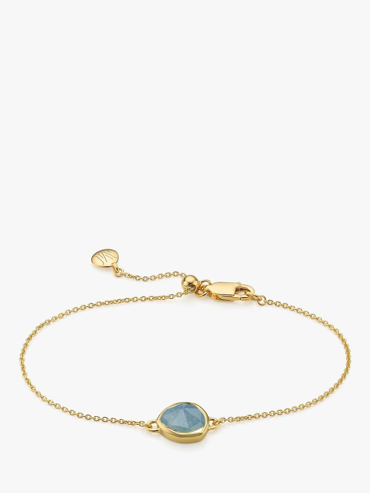 Product image 1 of 2, which shows Monica Vinader Siren Quartz Fine Chain Bracelet, Gold/Aquamarine
