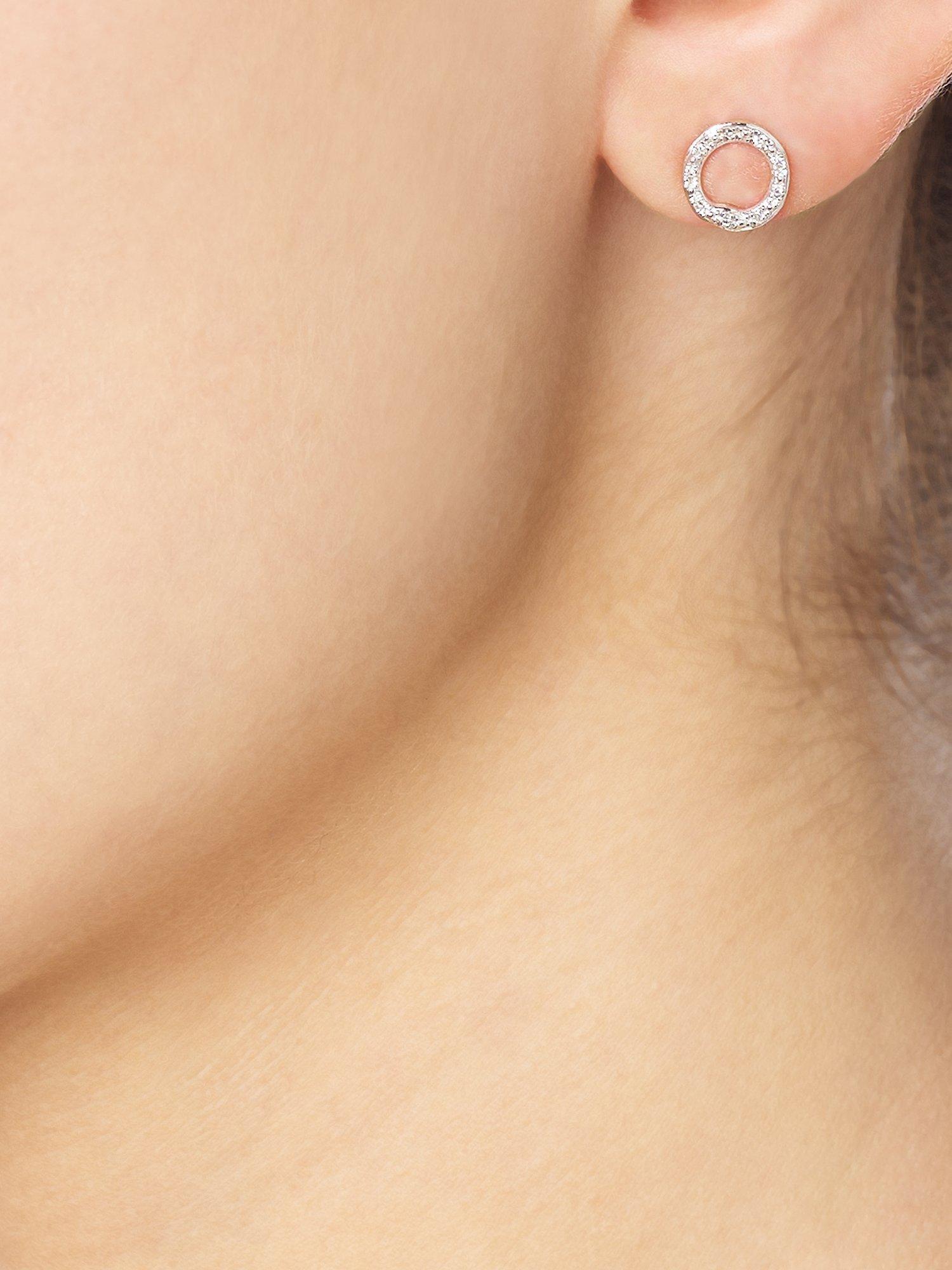 Product image 4 of 5, which shows Monica Vinader Riva Diamond Circle Stud Earrings, Silver