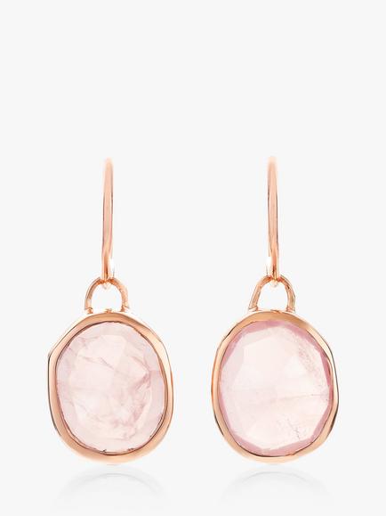 Monica Vinader MV Siren™ Gemstone Wire Earrings, Rose Gold/Pink Quartz