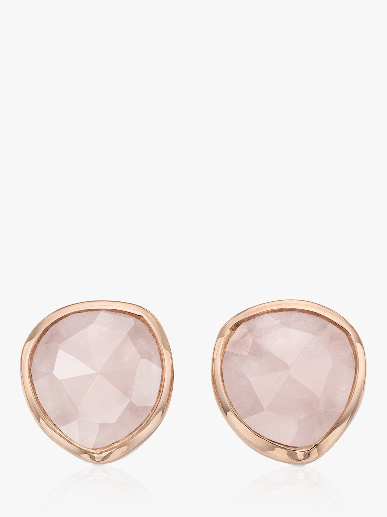Product image 1 of 4, which shows Monica Vinader Siren Stud Earrings, Rose Gold/Rose Quartz