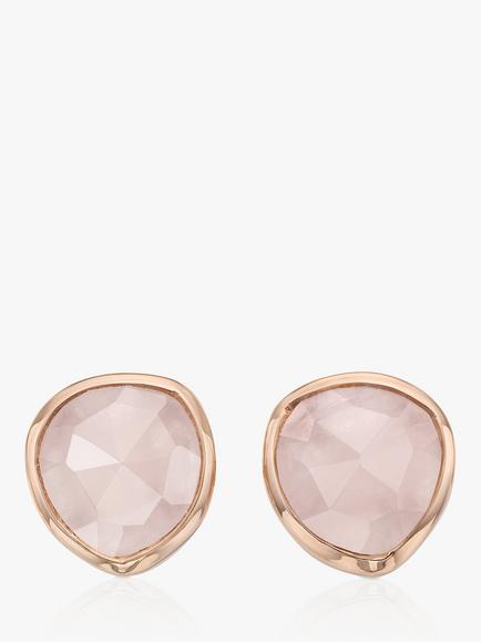Monica Vinader MV Siren™ Gemstone Stud Earrings, Rose Gold/Rose Quartz