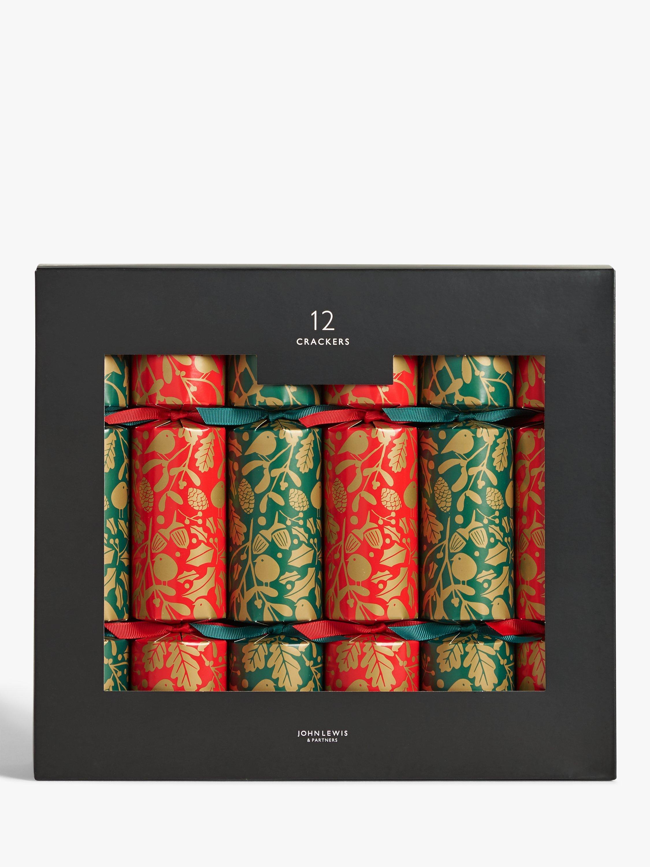 John Lewis & Partners Bloomsbury Garden Birds Christmas Crackers, Pack of 12, Red / Green