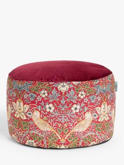 Morris & Co. Strawberry Thief Pouffe, Red / Multi, Red / Multi