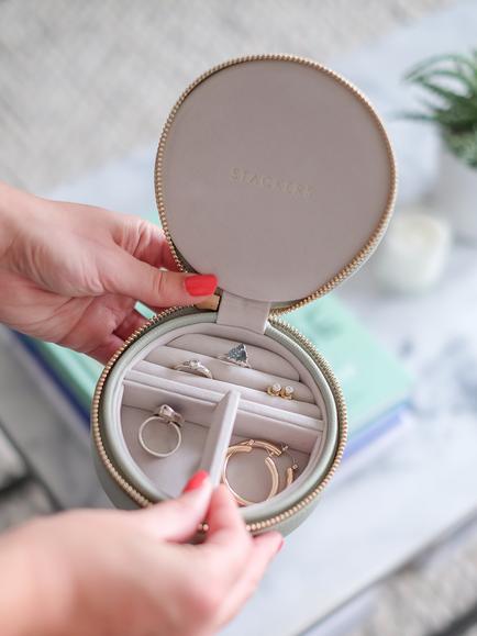 Stackers Round Travel Jewellery Case - view 2, Sage Green