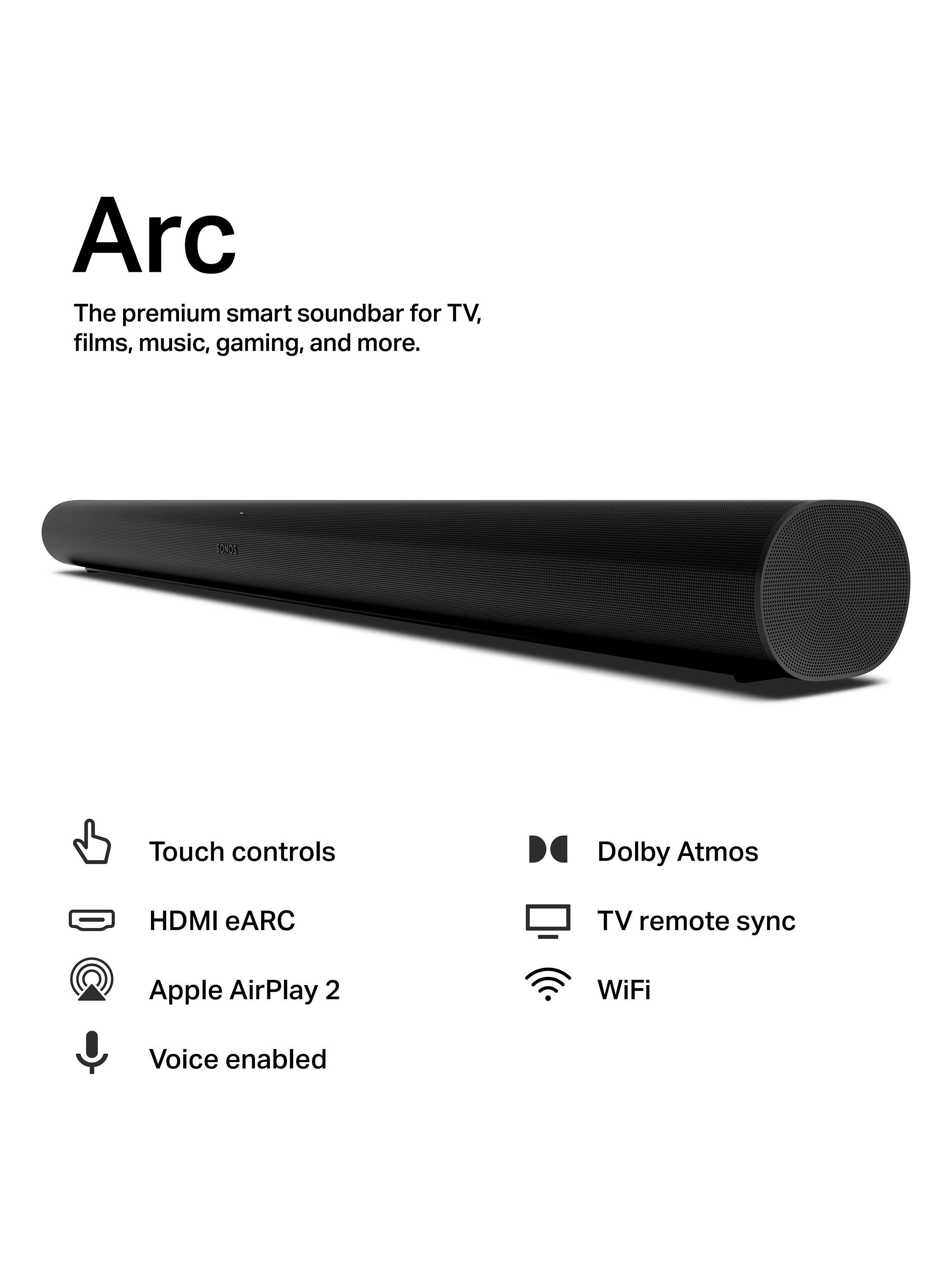 Sonos Arc Smart Soundbar with Dolby Atmos & Voice Control, White Sonos Arc Smart Soundbar with Dolby Atmos & Voice Control, White