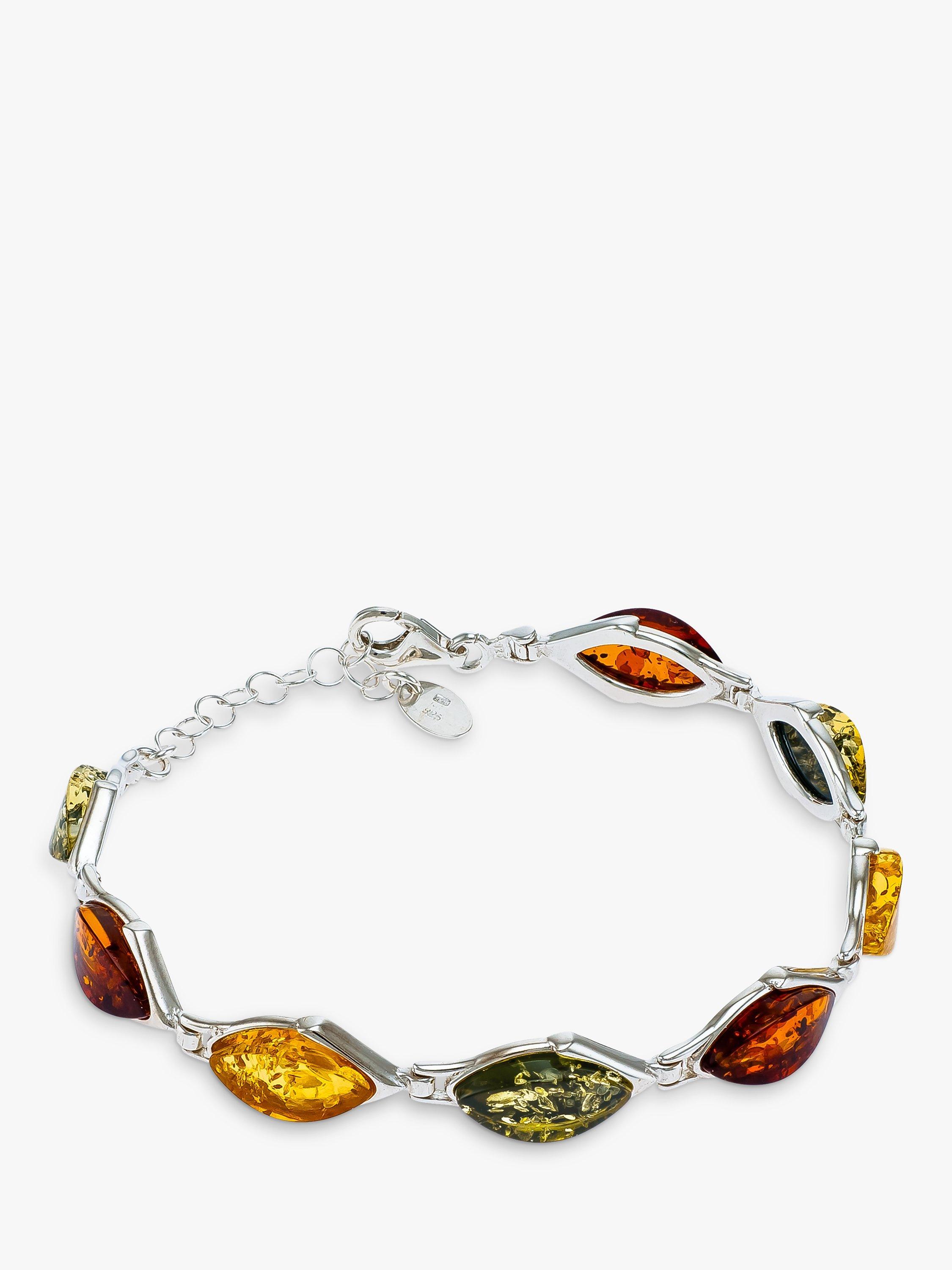 Product image 1 of 2, which shows Be-Jewelled Marquise Baltic Amber Chain Bracelet, Silver/Multi
