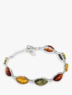 Be-Jewelled Marquise Baltic Amber Chain Bracelet, Silver/Multi, Silver/Multi