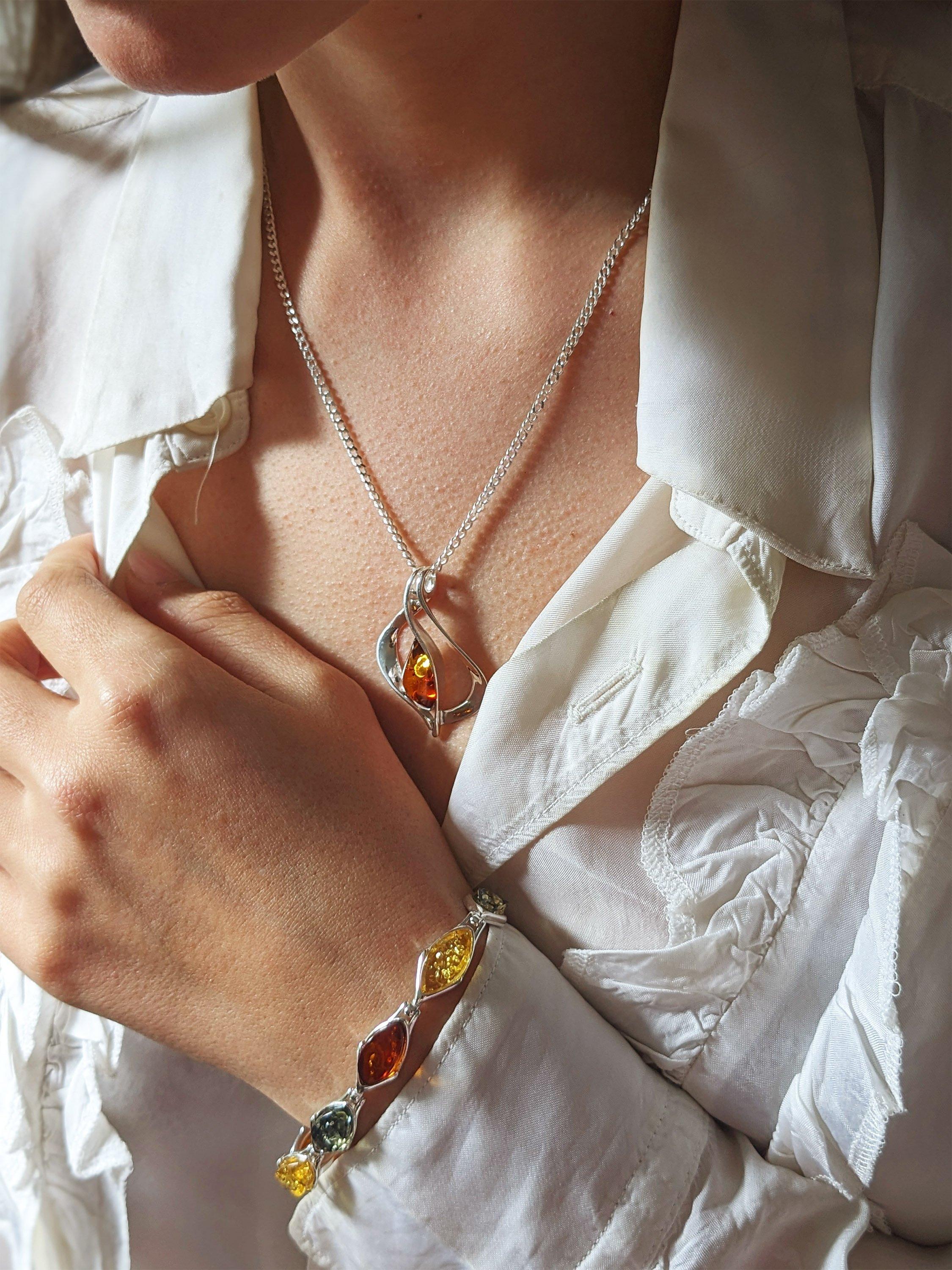 Product image 2 of 2, which shows Be-Jewelled Marquise Baltic Amber Chain Bracelet, Silver/Multi