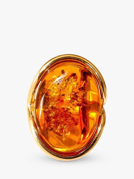 Be-Jewelled Oval Baltic Amber Adjustable Ring, Gold/Cognac - view 2, Gold/Cognac