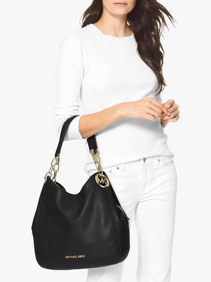 MICHAEL Michael Kors Lillie Large Leather Shoulder Bag, Black - view 2, Black