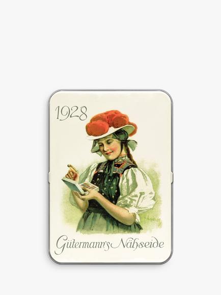 Gütermann creativ Nostalgic Sewing Tin with Sew-All Thread, 100m, Pack of 8, Bright, Bright