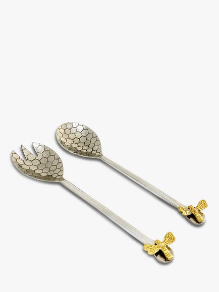 Culinary Concepts Queen Bee Salad Servers Set, 2 Piece, Silver