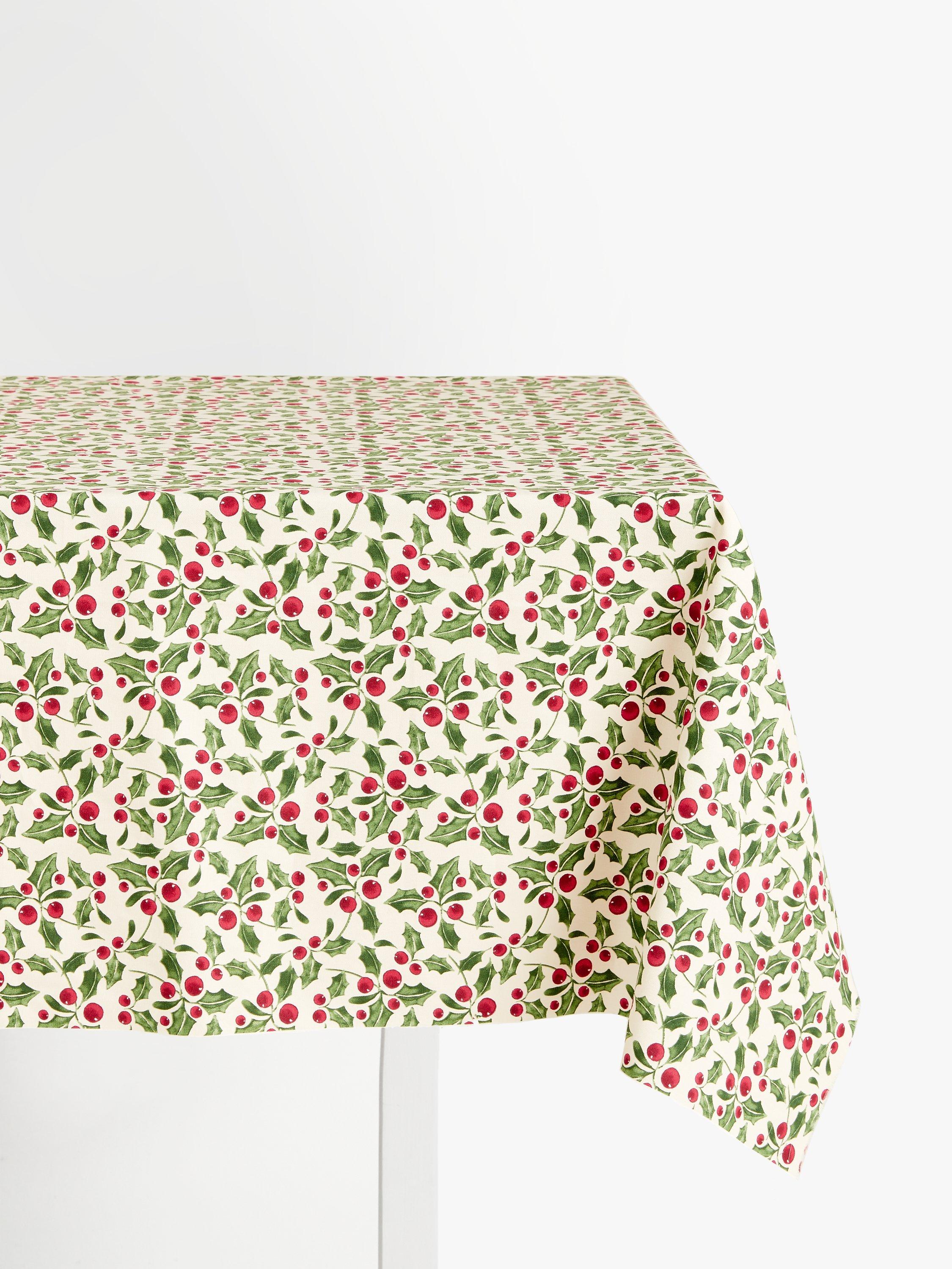 John Lewis Classic Holly PVC Tablecloth Fabric, Green/Red
