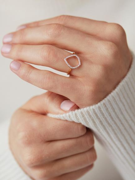 Monica Vinader Riva Diamond Hoop Ring, Gold - view 2, Gold