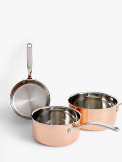John Lewis Tri-Ply Stainless Steel Saucepan Set with Lids, 3 Piece, Copper - view 2, Copper