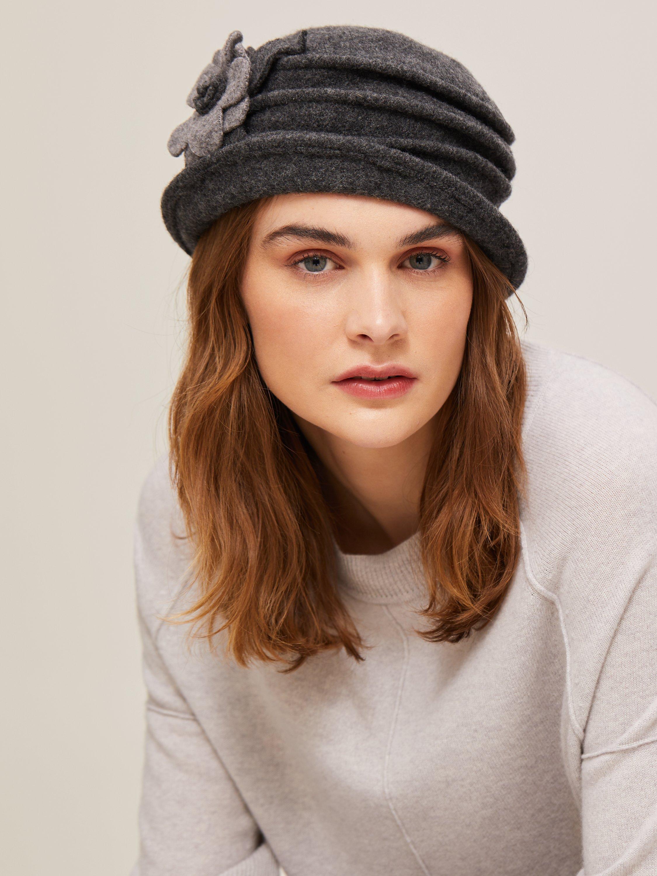 John Lewis Wool Pleat Flower Detail Cloche Hat