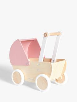 John Lewis Doll's Push-Along Pram Wooden Toy, Pink/Neutral, Pink/Neutral