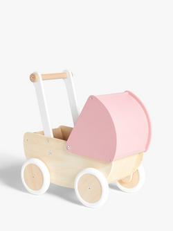 John Lewis Doll's Push-Along Pram Wooden Toy, Pink/Neutral - view 2, Pink/Neutral