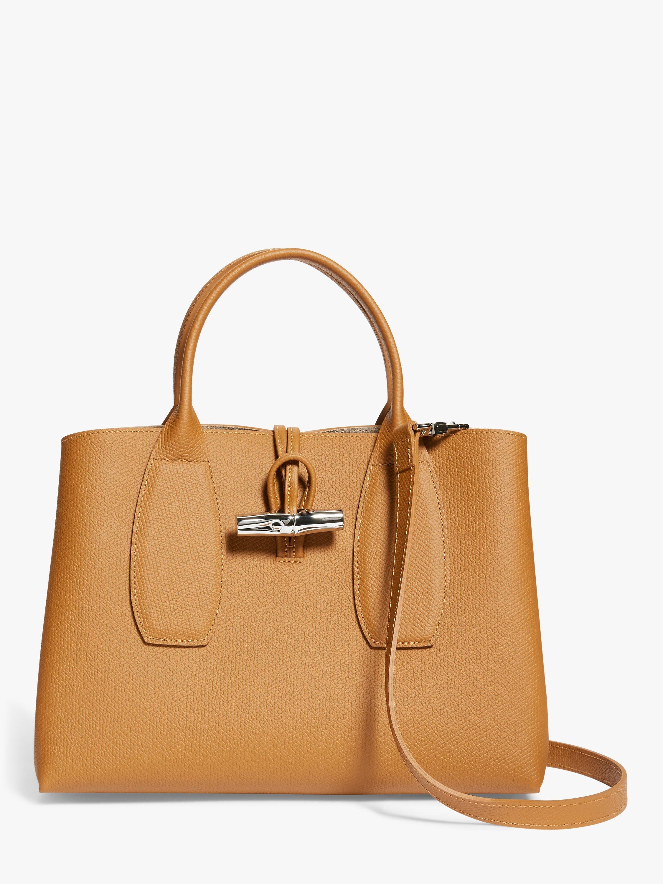 Product image 1 of 5, which shows Longchamp Le Roseau Medium Leather Top Handle Bag, Natural