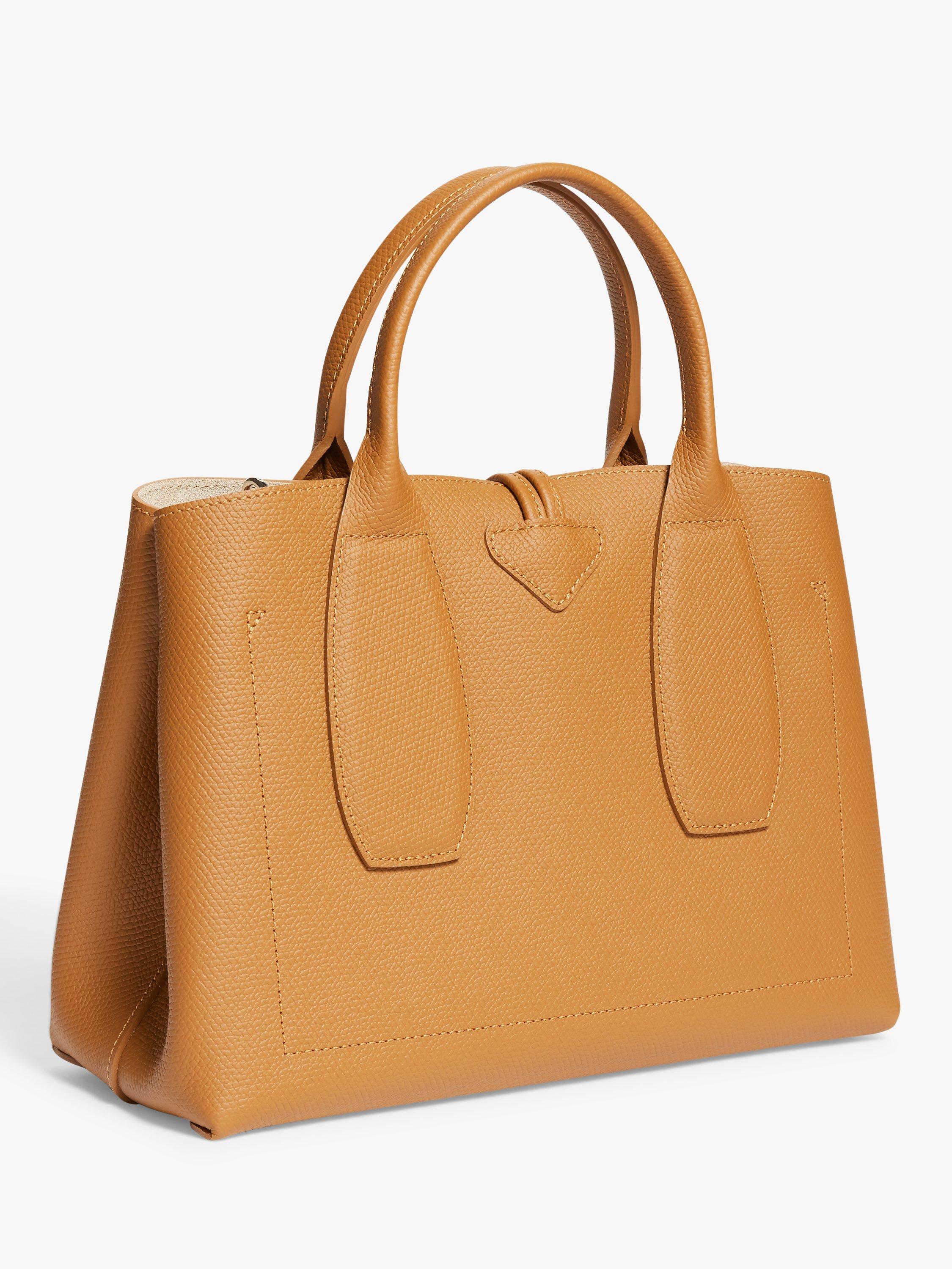 Product image 4 of 5, which shows Longchamp Le Roseau Medium Leather Top Handle Bag, Natural
