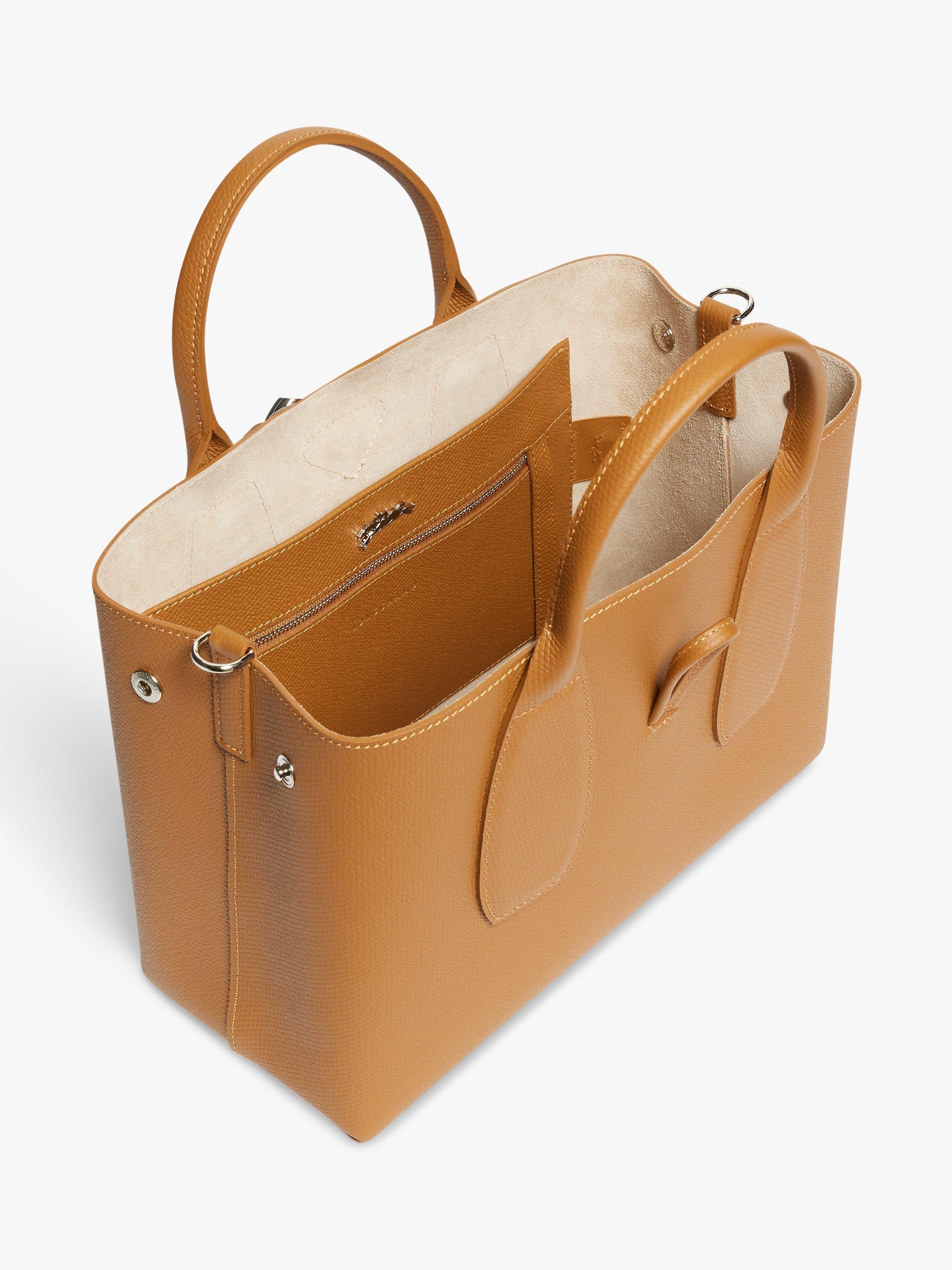 Product image 2 of 5, which shows Longchamp Le Roseau Medium Leather Top Handle Bag, Natural