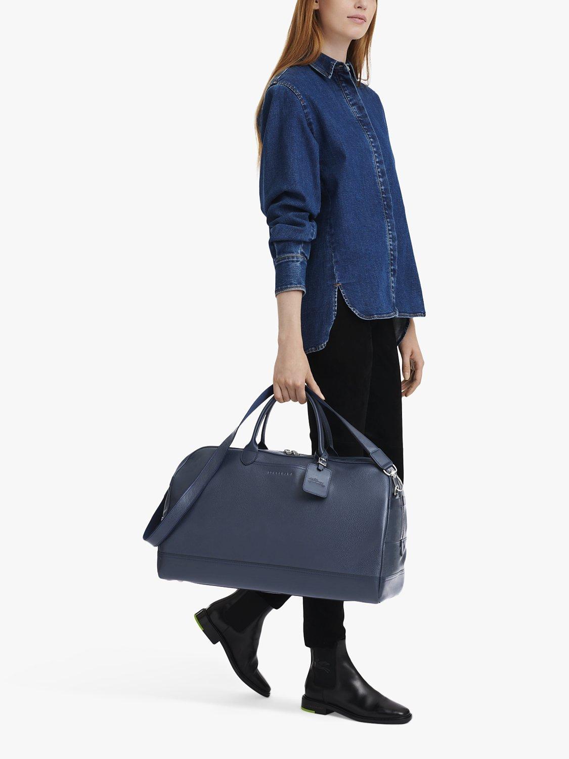 Product image 2 of 2, which shows Longchamp Le Foulonné Large Leather Travel Bag, Navy