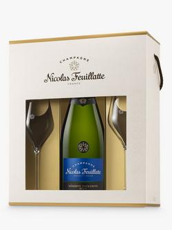 Nicolas Feuillatte Brut Champagne and 2 Glasses Set, 75cl, Multi