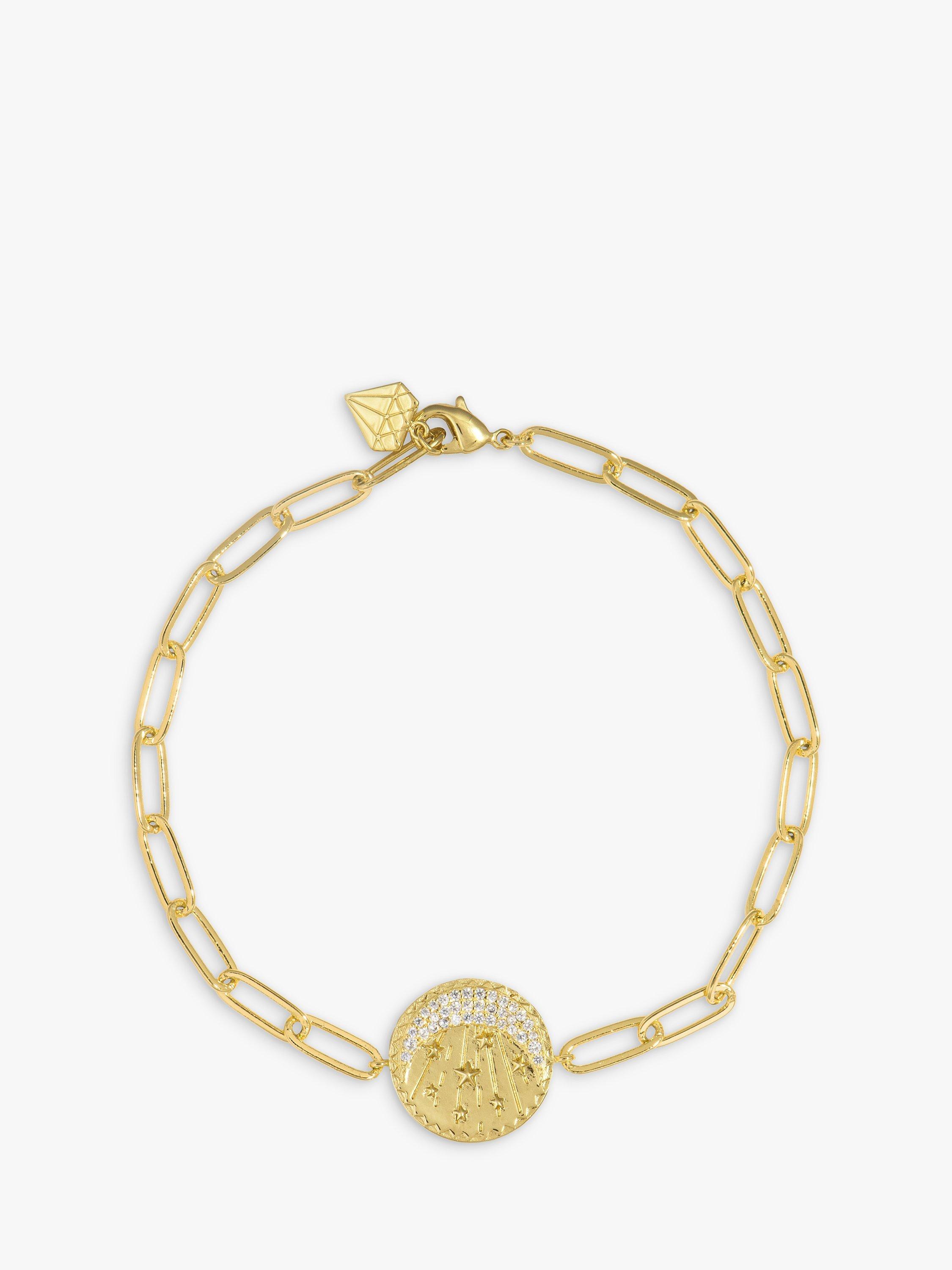 Wanderlust + Co Be the Light Cubic Zirconia Charm Chain Bracelet, Gold