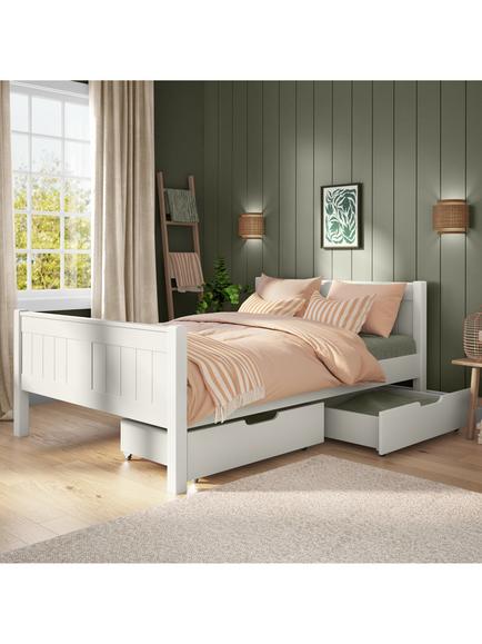 Stompa Classic Children's Bed Frame with Drawers, Small Double, White, White