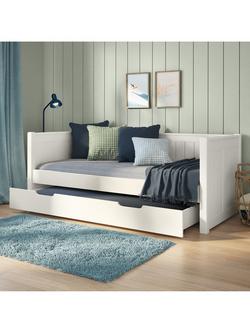 Stompa Classic Children's Day Bed Frame with Trundle Mattress, Single, White, White