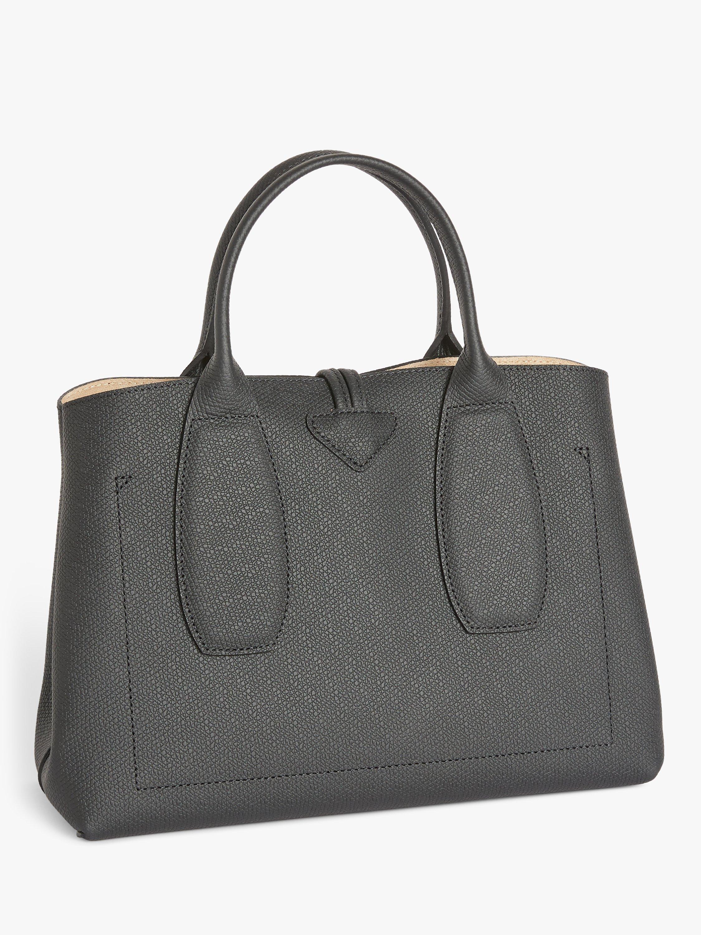 Product image 5 of 5, which shows Longchamp Le Roseau Medium Leather Top Handle Bag, Black