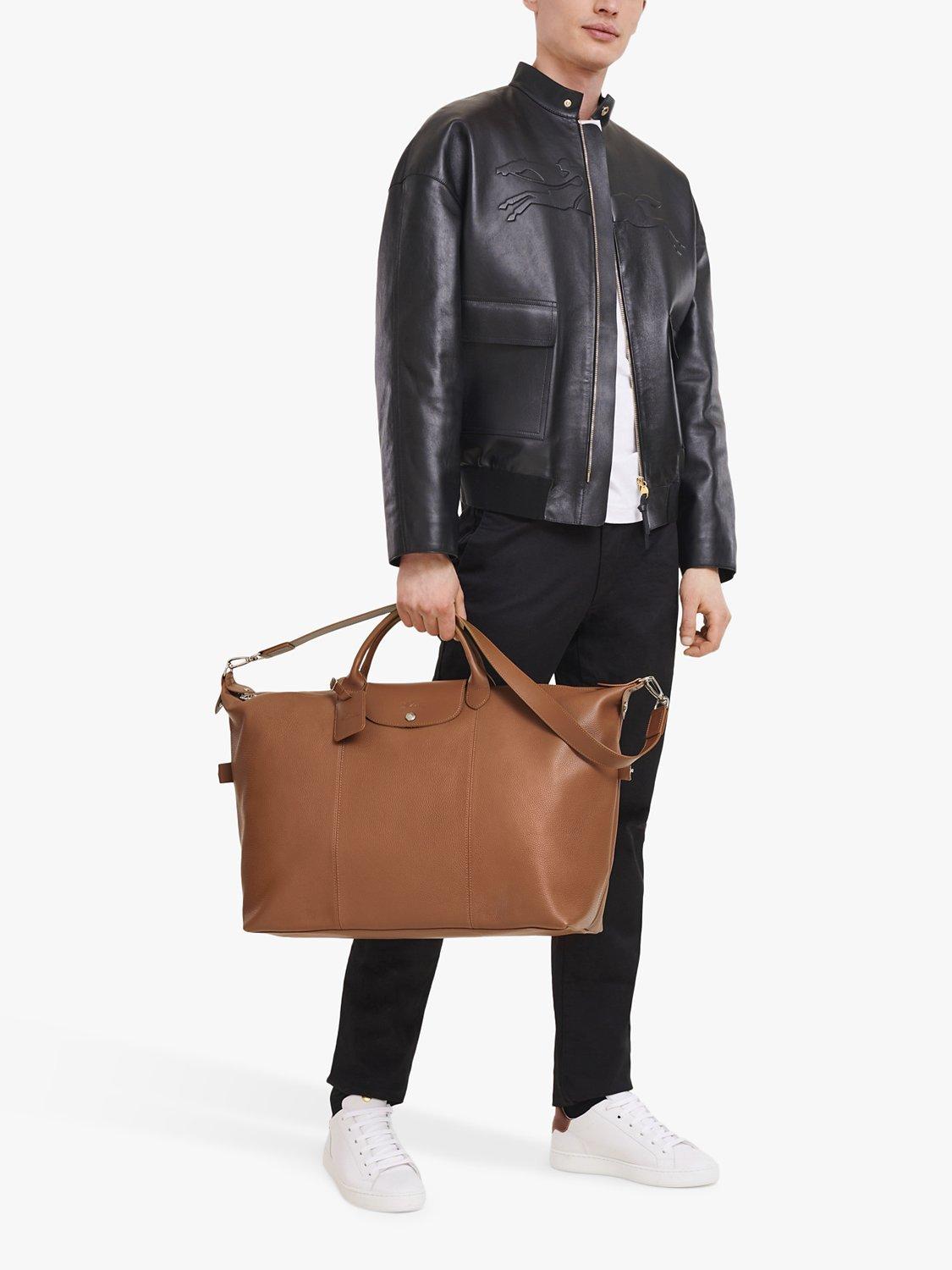 Product image 2 of 3, which shows Longchamp Le Foulonné Leather Travel Bag, Caramel