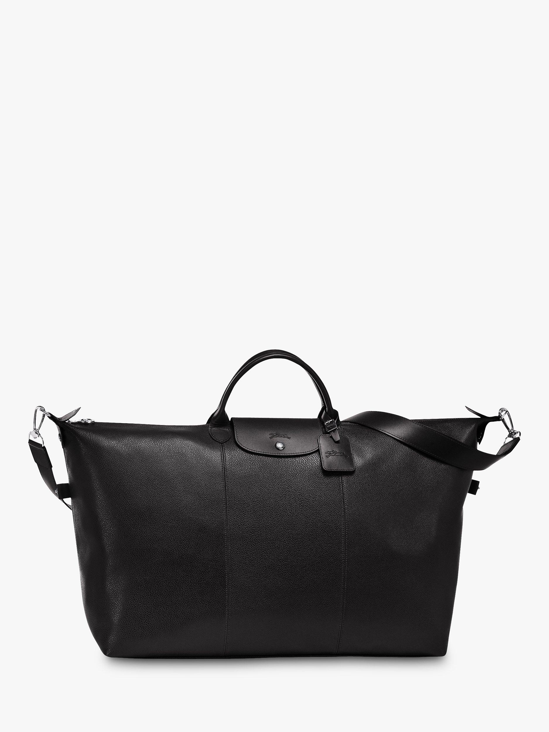 Product image 1 of 3, which shows Longchamp Le Foulonné Leather Travel Bag, Black