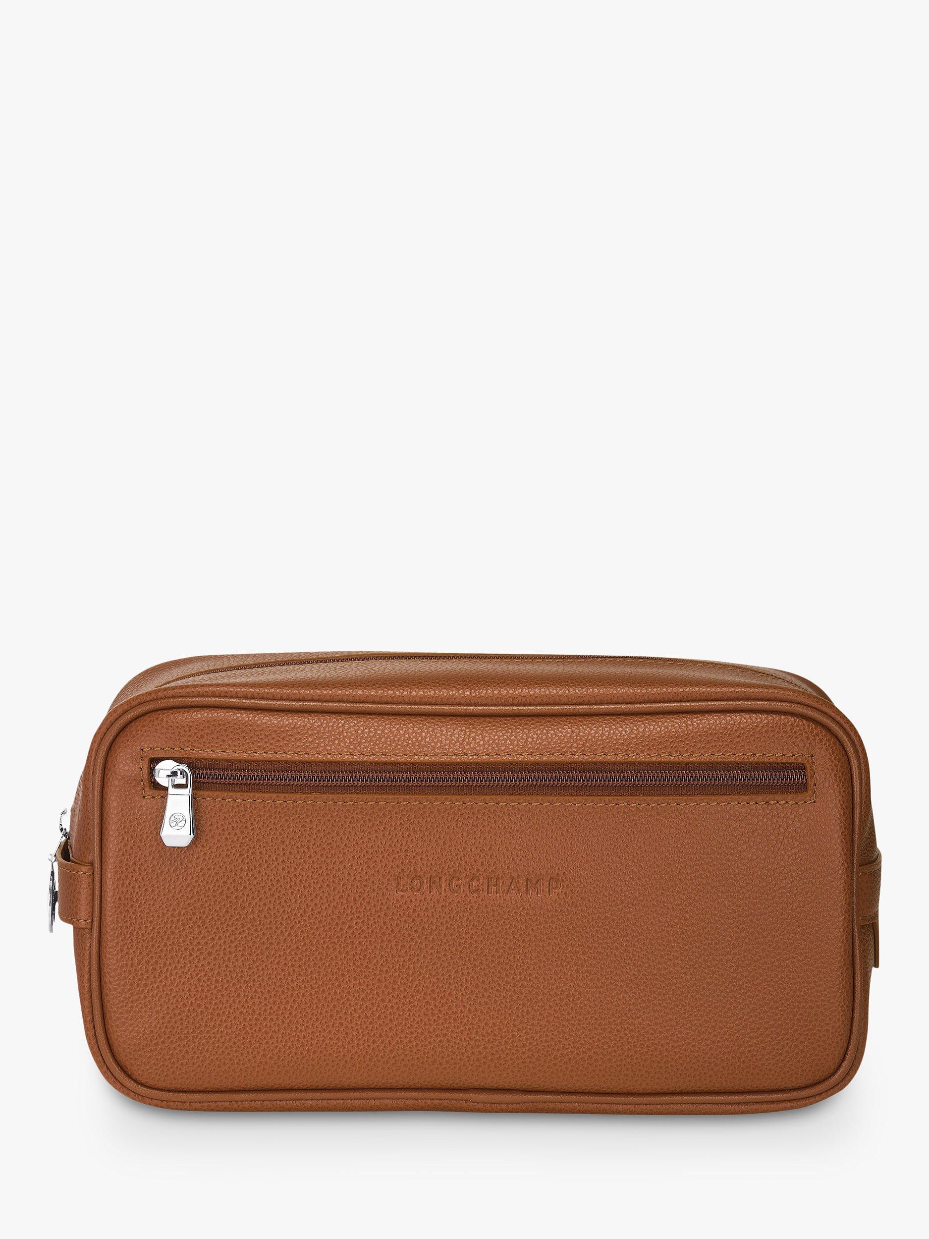 Longchamp Le Foulonné Rectangular Leather Toiletry Bag, Caramel