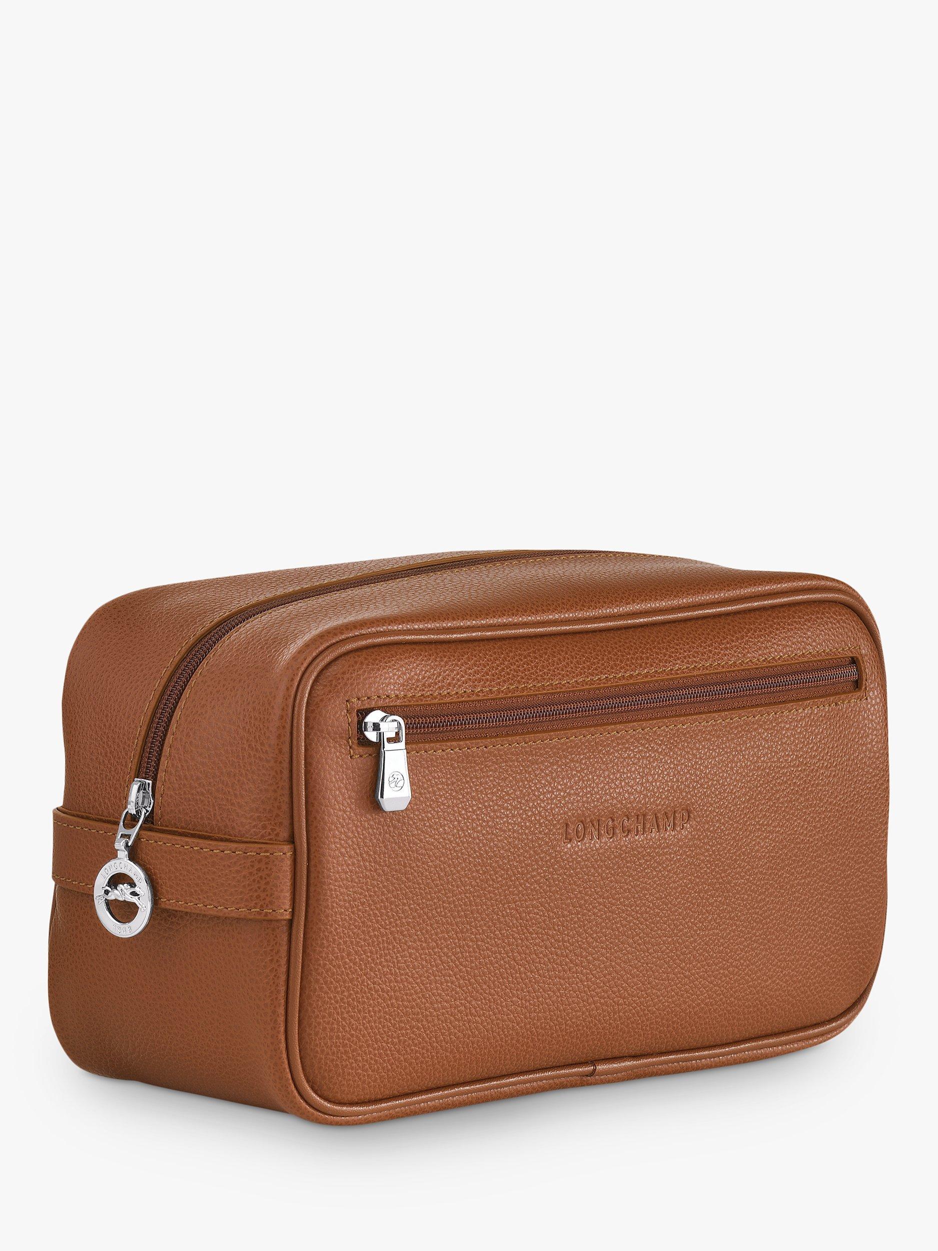 Longchamp Le Foulonné Rectangular Leather Toiletry Bag, Caramel