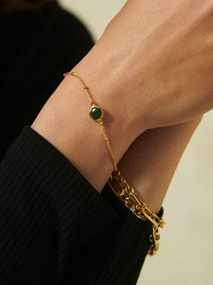 Daisy London Round Semi-Precious Healing Stone Bead Chain Bracelet, Gold - view 2, Aventurine