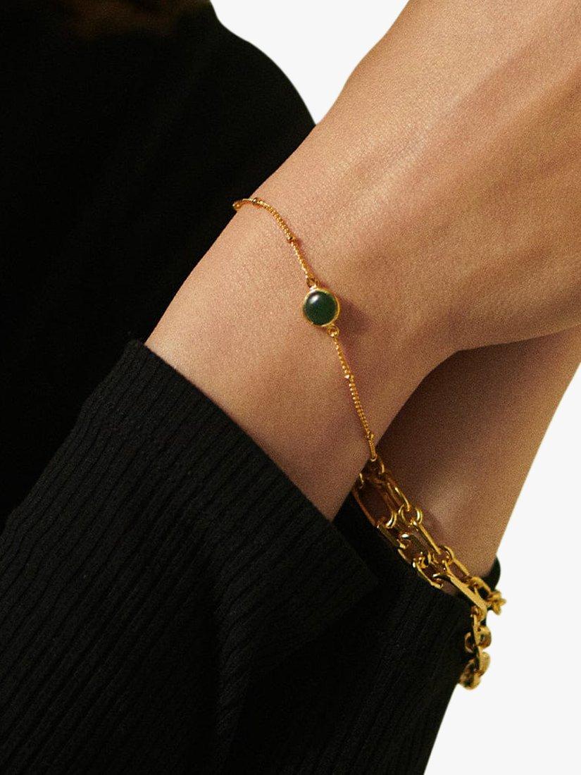 Product image 3 of 4, which shows Daisy London Healing Charm Chain Bracelet, Gold/Green
