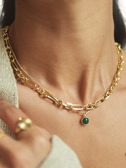 Daisy London Healing Stone Pendant Necklace, Gold/Aventurine