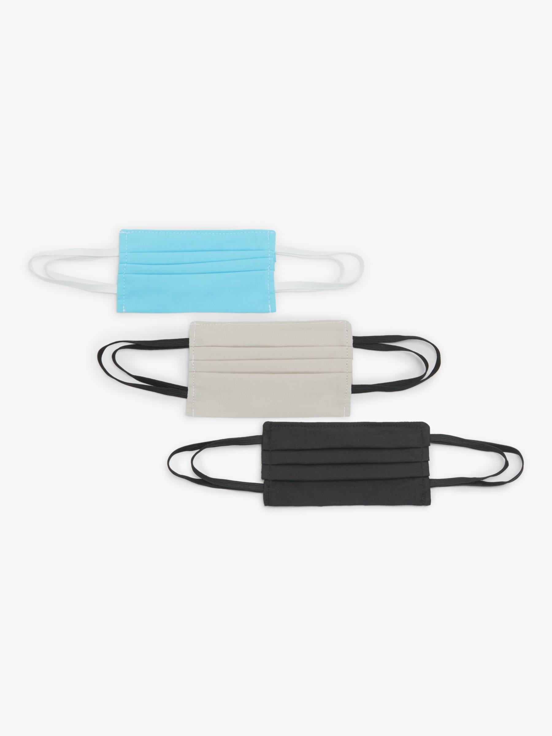 Product image 1 of 2, which shows John Lewis Children's Face Coverings, Pack of 3, Black/Grey/Blue